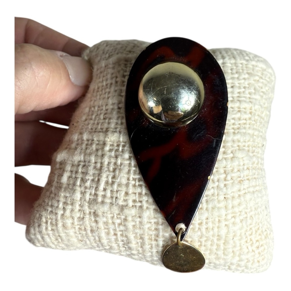 MCM Gold and Brown Teardrop Brooch
